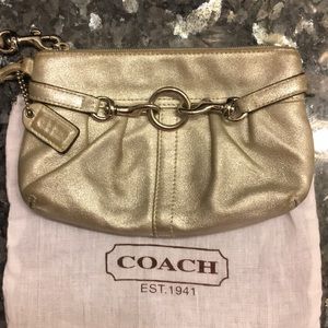 COACH Silver Leather Wristlet Wallet Purse